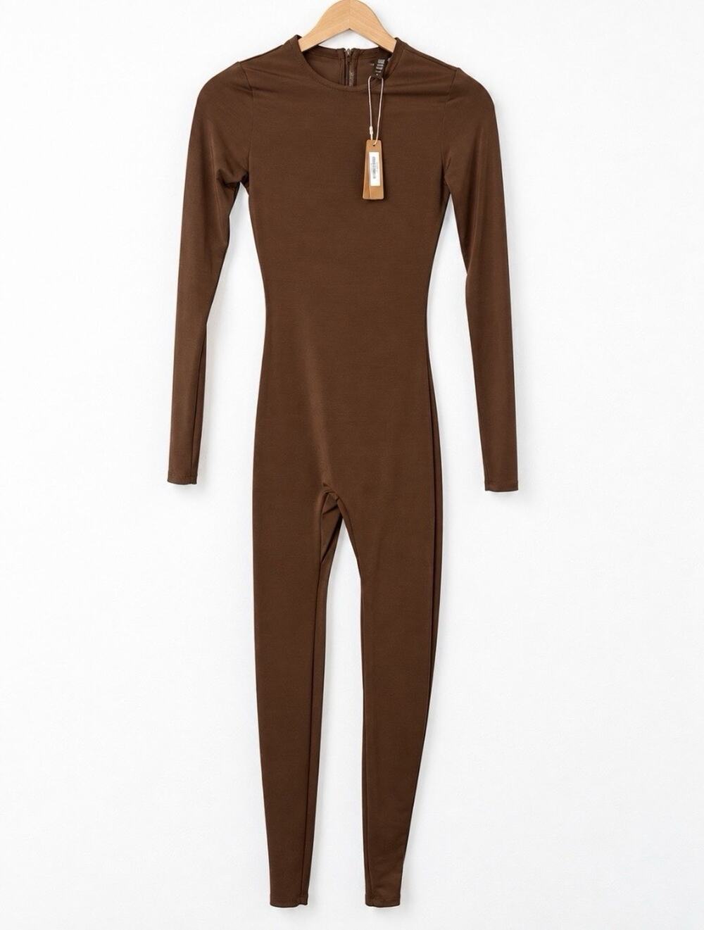 SKIMS Fits Everybody Long Sleeve Crew Neck Catsuit Jumpsuit XS Brown BSF-023